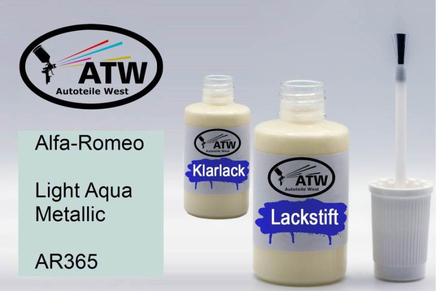 Alfa-Romeo, Light Aqua Metallic, AR365: 20ml Lackstift + 20ml Klarlack - Set, von ATW Autoteile West.